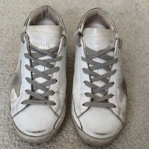 Golden Goose Superstar White Leather Low-Top Sneakers with Gray Silver size 6